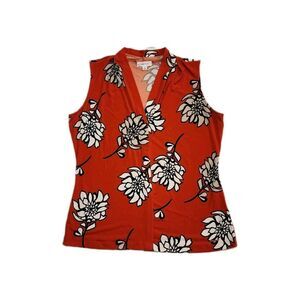 Womens Calvin Klein Orange Floral Sleeveless Top Medium Dressy